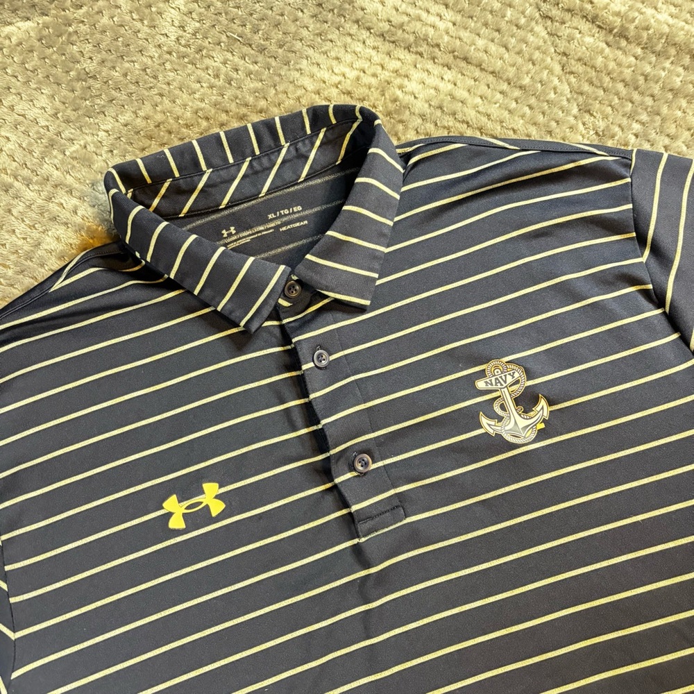 Under Armour Men's US Navy and Yellow Striped Polo